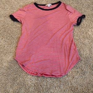 red and white striped short sleeve tee